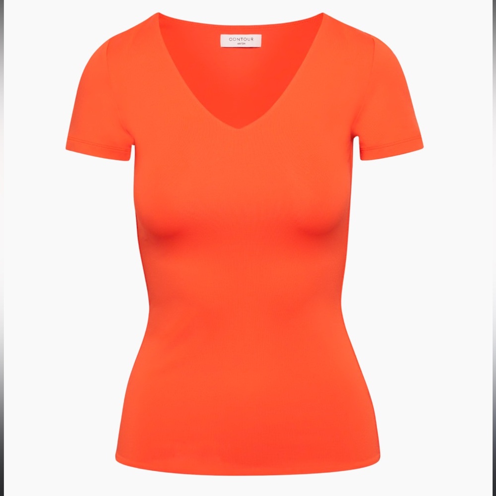 ARITZIA Contour V-neck Hip T-shirt Hot Orange Size XS BRAND NEW Tags Attached